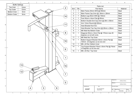 Person Hoist Bracket Parts List Drawing
